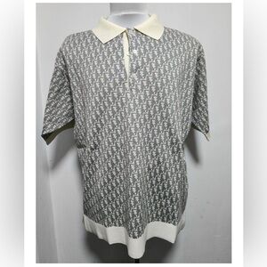 Dior Oblique Polo Shirt Biege Multicolored Jacquard XL
